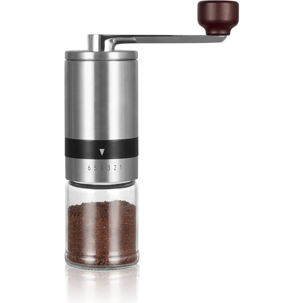 Manuell kaffekvern, med justerbar grovhet, konisk keramisk grad, 6 nivåinnstillinger for grovhet, bærbar for reiser