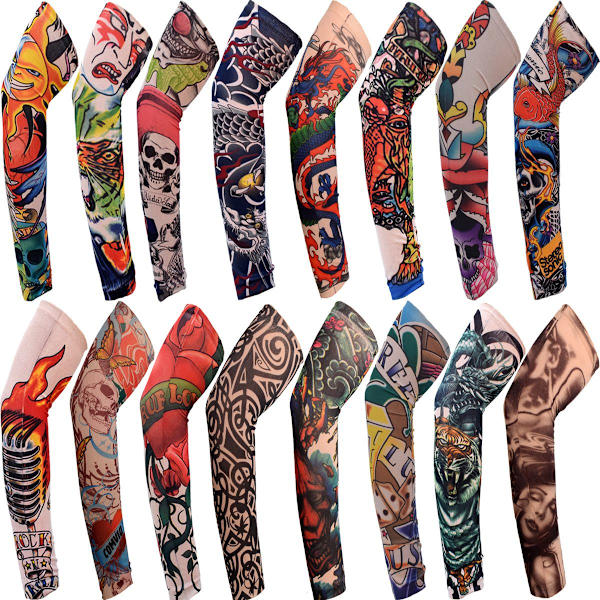 To par (X13+X14, One Size) UV-solbeskyttende ærme tatoveringsmønster Genanvendelig solbeskyttelse Arm Cover Ice Cooling Sleeves til kvinder