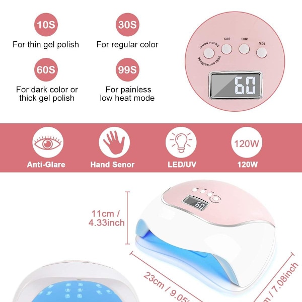120W UV LED -kynsilamppu, nopeampi kynsien kuivaaja LED-kynsilamppu kaikille KLB