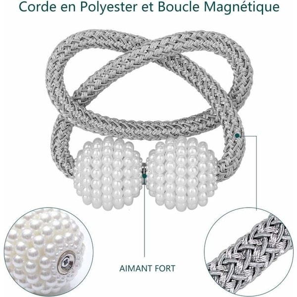 Magneettiset verhotangot, keinotekoiset helmet, 2 kpl (harmaa)