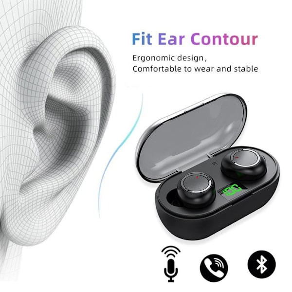 Trådløse Bluetooth-øretelefoner, Bluetooth 5.3 In-Ear Black
