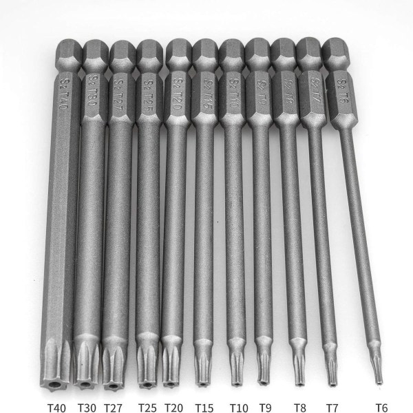 11-delt ekstra lang (100 mm) Torx skrutbittssett - T6-T40 KLB