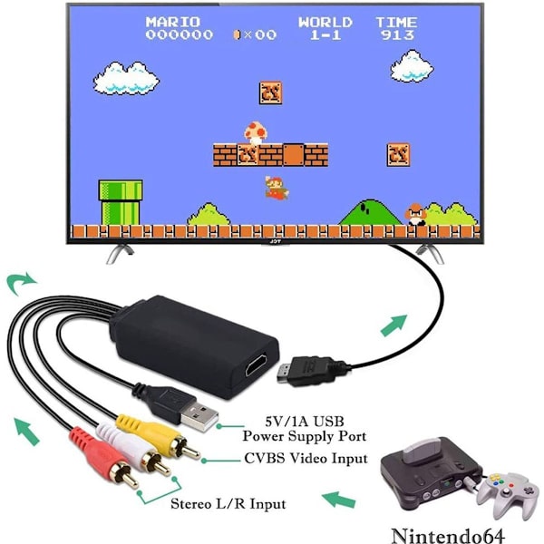 HDMI-RCA-kaapeli, HDMI-RCA-muunnin, AV 3RCA CVBS Composite - 1080P