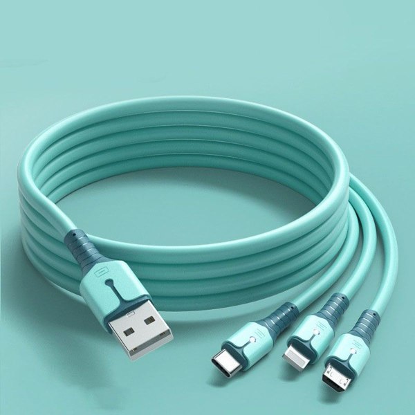 MFi-certificeret 3-i-1 Lightning/Type C/Micro USB blåt kabel KLB