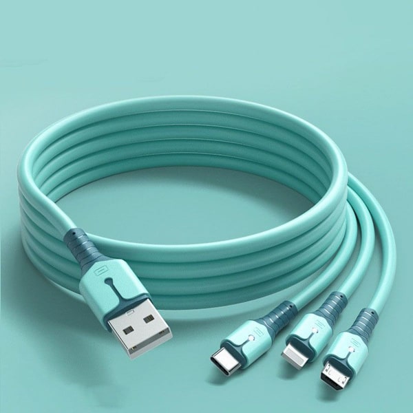 MFi-sertifioitu 3-in-1 Lightning/Type C/Micro USB -sininen kaapeli KLB