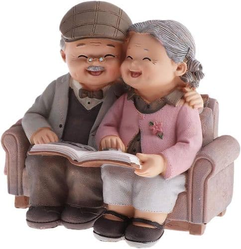 Søte eldre parfigurer borddekorasjon, gaveidé til bestefar/bestemor,