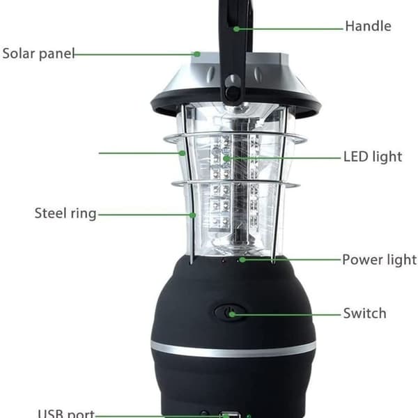 Solcellelykt, ultraklar LED-campinglys, 2 justerbare lysmoduser, 5 lademoduser