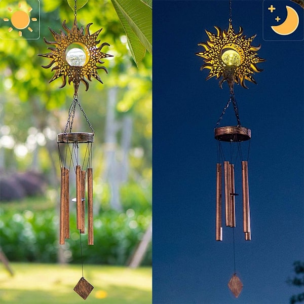 Tuulikellot ulkoilmaan, puutarhavalaisin, LED-riippuvalaisin, aurinkokäyttöinen puutarhavalo, auringon ontto KLB