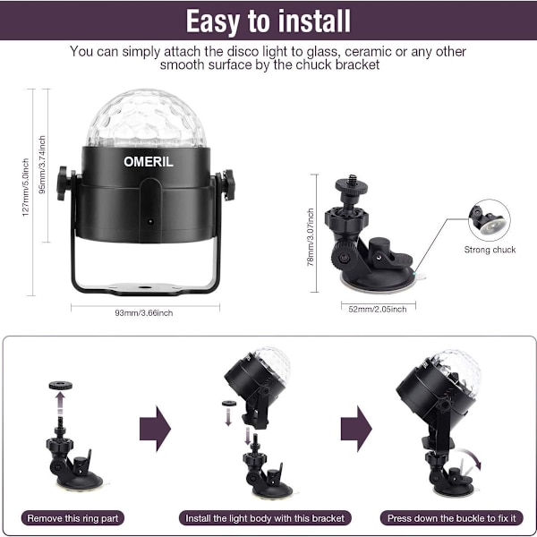 Discokule LED-festlampe musikkstyrt diskolys effekter diskolys med USB KLB