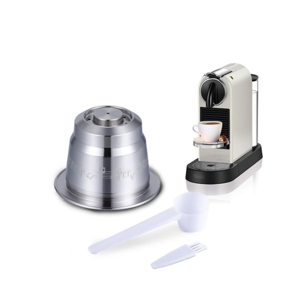 Gjenbrukbare kaffekapsler i rustfritt stål, påfyllbart kaffefilter (sølv)