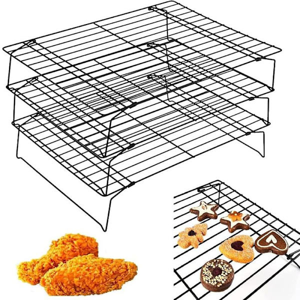 3-etagers kageholder, afkølingsstativ, bagerist i rustfrit stål, 34x24 cm,