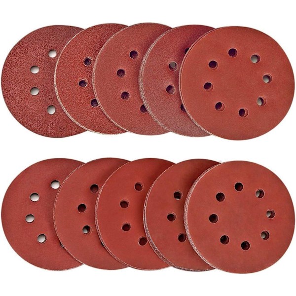 100 st slippappersskiva 125mm med kardborre: slippapper 8 hål runda