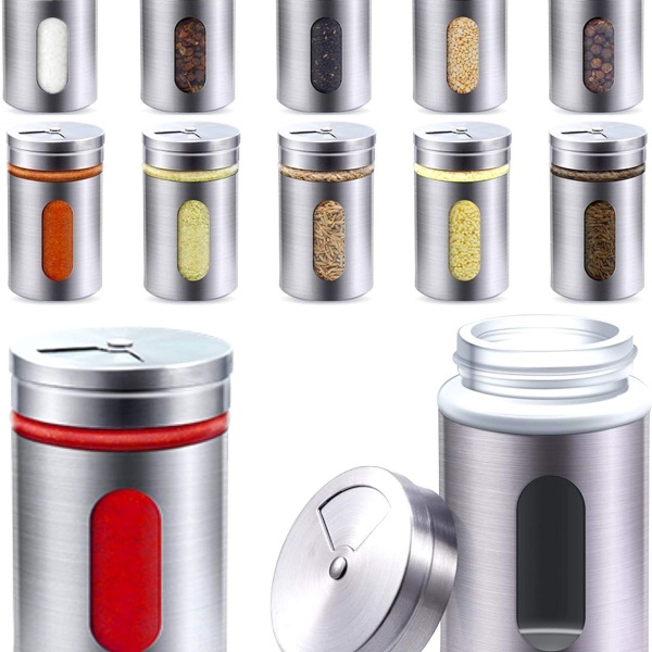 12 Kryddburkar Silver I Kryddskakare Rostfritt Stål Set 80ml I Med Visningsfönster & KLB