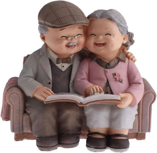 Søte eldre parfigurer borddekorasjon, gaveidé til bestefar/bestemor,