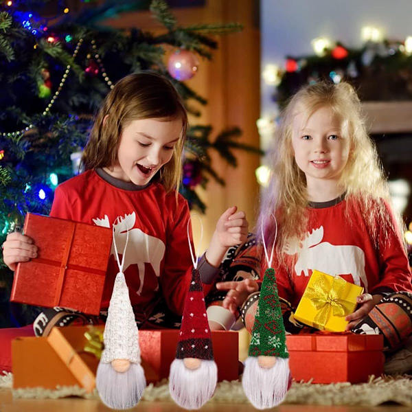 Nesloonp 3 st julgran hängande tomtar svenska handgjorda plysch tomtar KLB