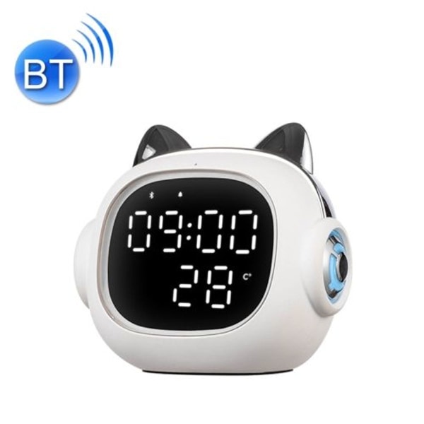 Søt katt Bluetooth-vekkerklokke nattlys (hvit)