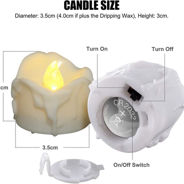 LED-stearinlys med timer, pakke med 12 batteridrevne LED-stearinlys, 6 timer