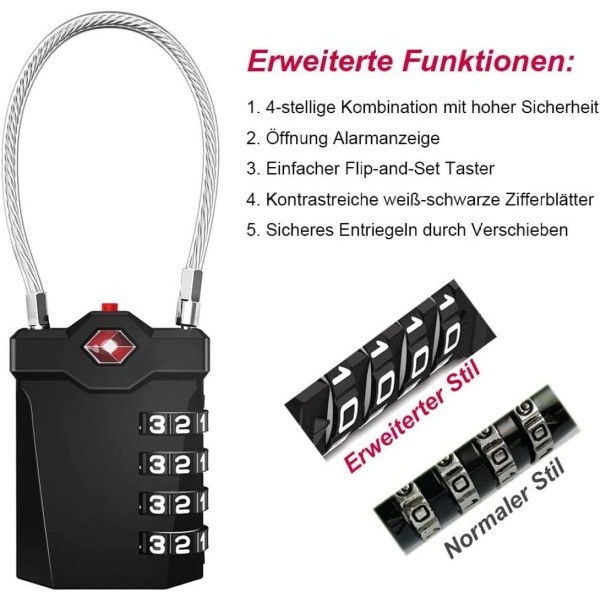 TSA-godkänt bagagelås, 4-siffrigt, resväskekombinationslås, numerisk kod med