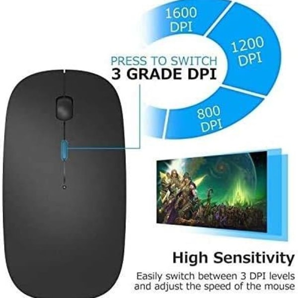 Bluetooth mus för bärbar dator, uppladdningsbar trådlös mus