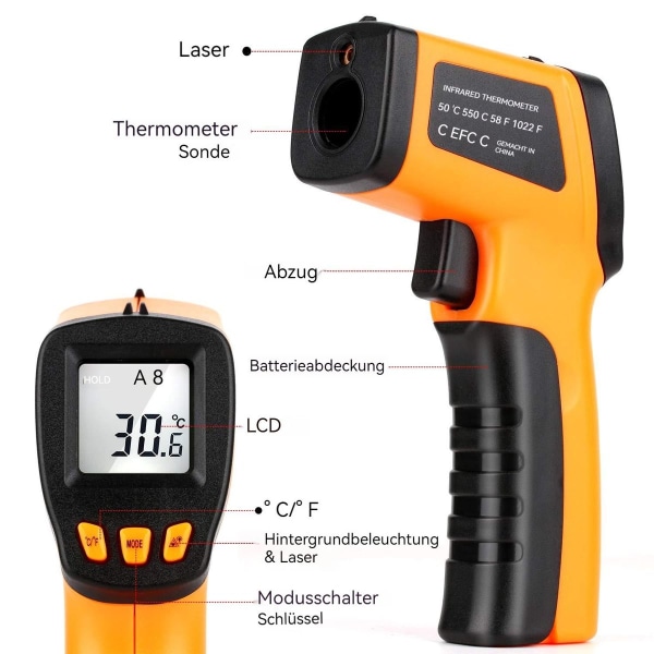 Infrarød termometer matlaging berøringsfri matlagingstermometer -50 400 KLB