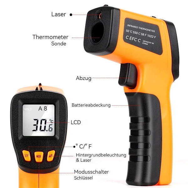 Infrarød termometer til madlavning - Berøringsfri madlavningstermometer -50 400 KLB