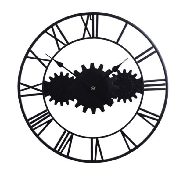 60 cm Iron Gear Veggklokke Stue Kjøkken Mute Stor veggklokke Art Clock (Retro
