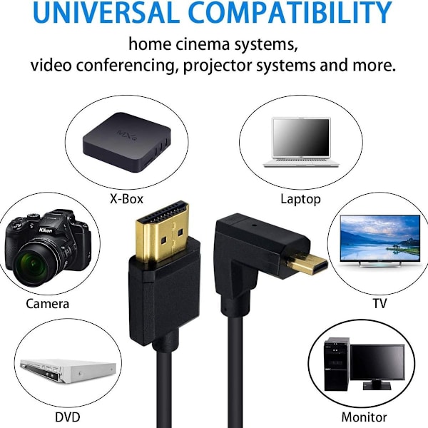 Micro HDMI till standard HDMI-kabel, Micro HDMI till HDMI spiralvinklad 1,2 m