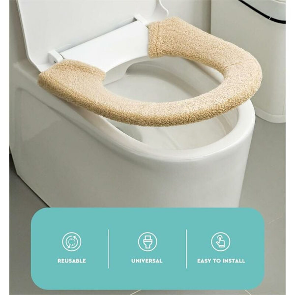 Lyxig tjock antibakteriell toalettstolsskydd - Varm - Universell - Beige KLB