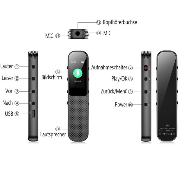 64 GB digital diktafon mini, 3072 Kbps röstaktiverad KLB