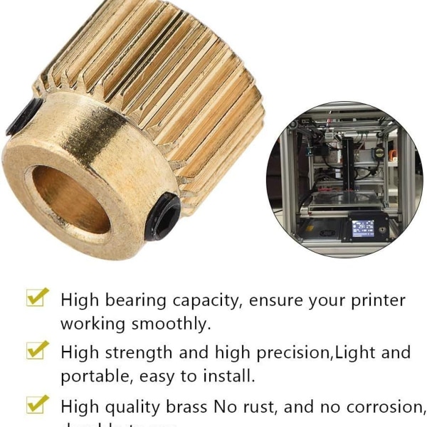 Slitestærk messing ekstrudergear - 26 tænder - sæt med 10 - CR-10, Ender 3