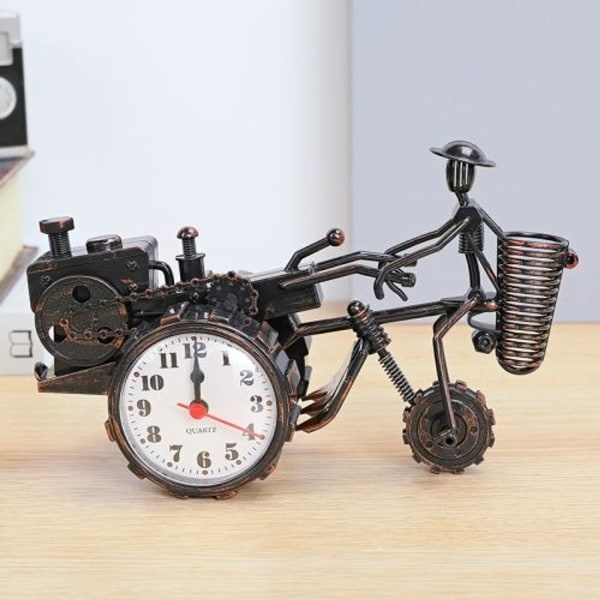 Retro Klokke Ornament Kontor Skrivebord Penneholder Traktor Modell Barneleke Vekkerklokke