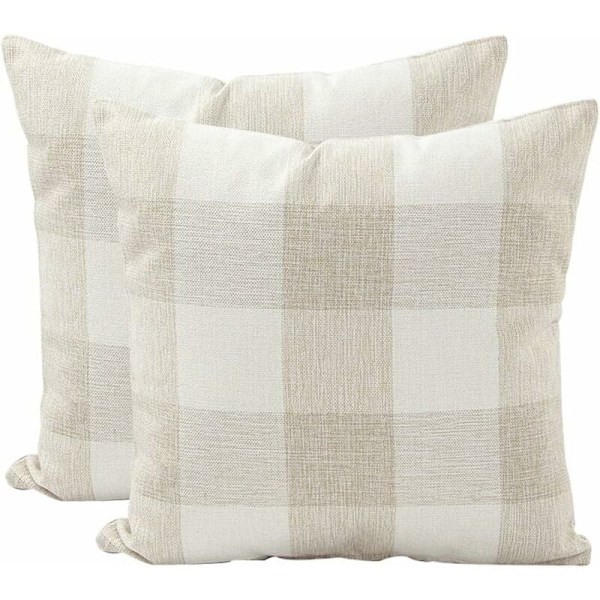 Kuddfodral Geometriskt Gitter Kuddfodral för Soffa Hem Vardagsrum Sovrum Heminredning, 45x45cm, Set om 2 Stycken (Beige Vit｜2 Stycken) KLB