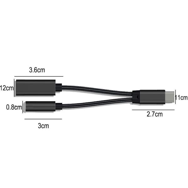 USB C til 3,5 mm hodetelefon- og ladeadapter, 2 i 1 USB C svart