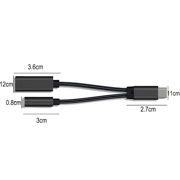 USB C til 3,5 mm hovedtelefon- og opladeradapter, 2 i 1 USB C sort