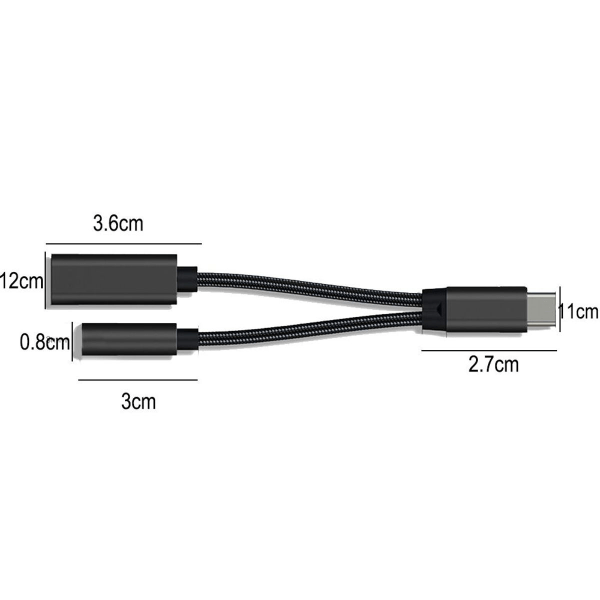 USB C till 3,5 mm hörlurs- och laddningsadapter, 2 i 1 USB C svart