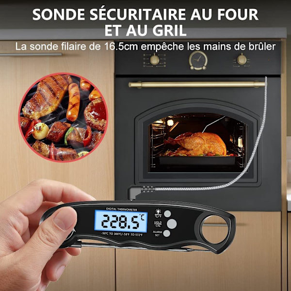 Kökstermometer, Snabbläsande Köttermometer, Digital Termometer för Matlagning, Kött, Vin