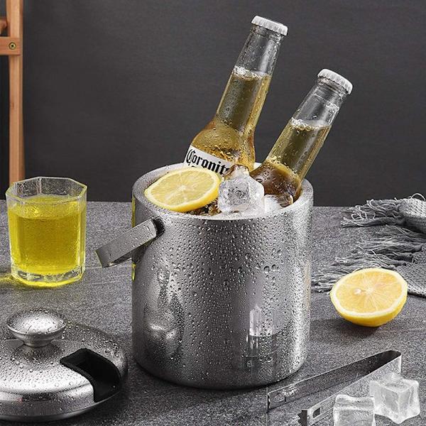 LessMo rustfrit stål isterningsbeholder, 3 L, isterningbakke med låg og is