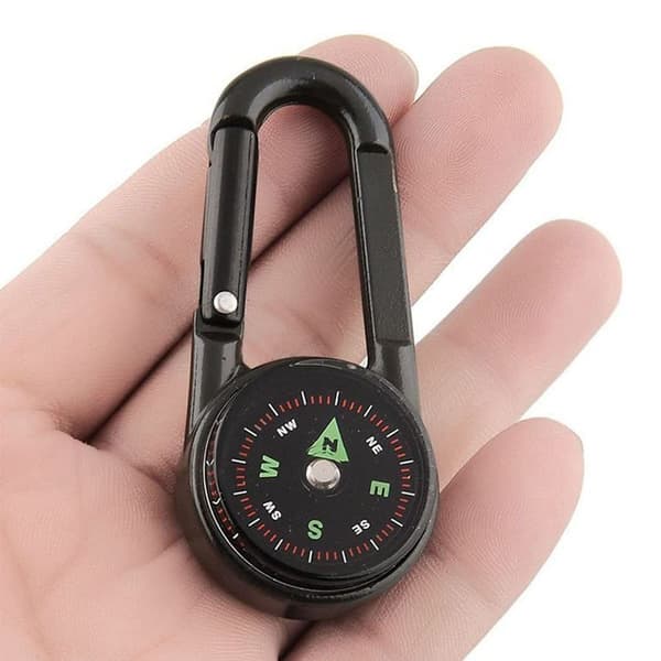 Kompass med karbinhake, metall, för vandring/resor/camping KLB
