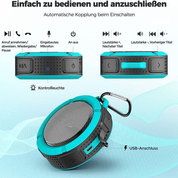 Vanntett Bluetooth-høyttaler, Bluetooth-dusjhøyttaler Høy