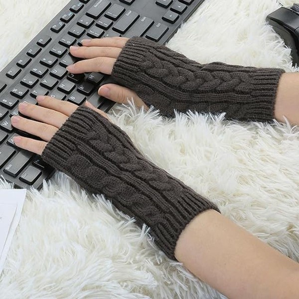 Ribbede håndledsarmvarmere Stretchy kabelstrikkede fingerløse handsker mørkegrå KLB