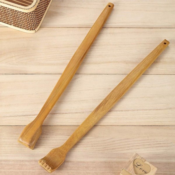 Paket med 2 Trä Back Scratcher Handhållen manuell ryggmassager lång