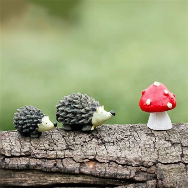 Danmu resin mini pinnsvin og sopp, miniatyr