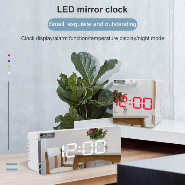TS-S69-R Multifunktionell LED-väckarklocka Batteridriven Dubbel funktion Spegel Mak