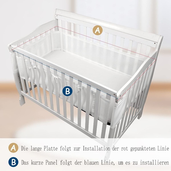 Avtagbar spjälsängsnät Baby sängskydd Anti-luftflöde Mesh-foder KLB