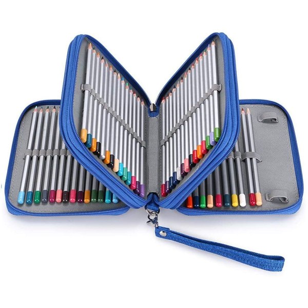 Blixtlås case, praktisk canvas pennhållare för blå KLB