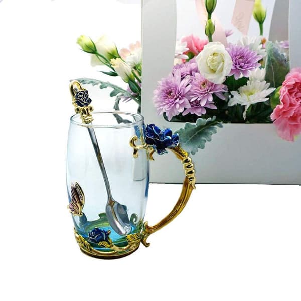 Kaffe Te Kopp Krus 3D Rose Butterfly Glass Kopper Bryllupsgave KLB