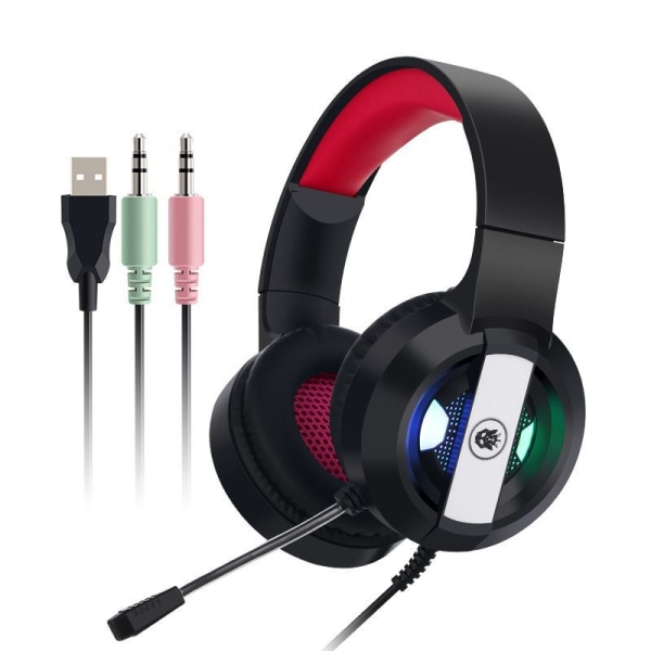 Gaming-Headset-Headset med 7.1-Surround-Sound-Stereo, Schwarz Rot