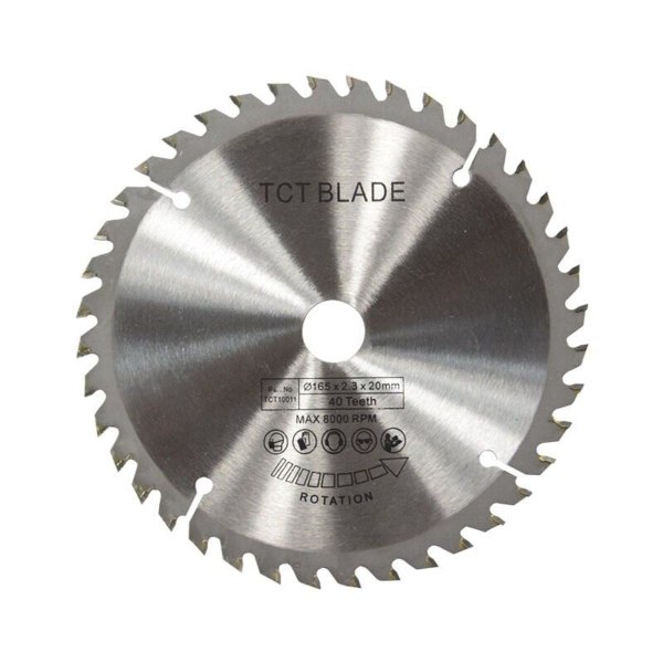 165 mm TCT ympyräteräinen hopea pyörivä leikkuulaikka puun leikkaamiseen, 40 hammasta