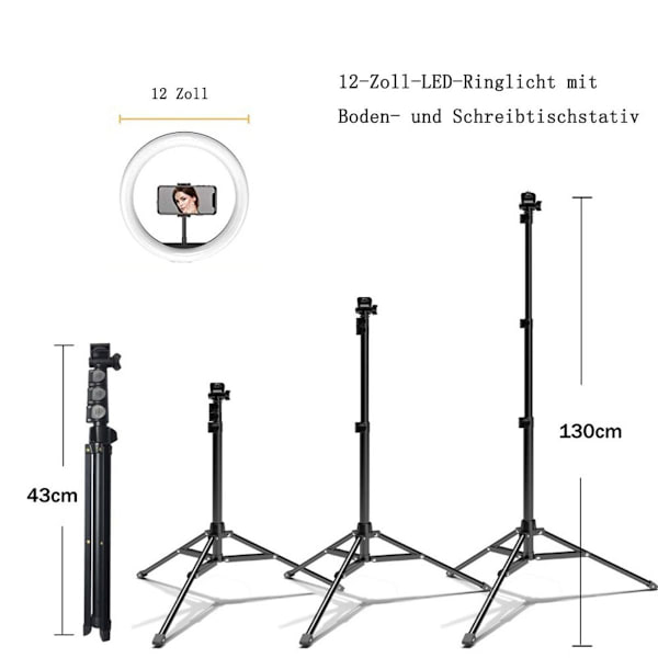 Ring Light med stativ, Selfie Ring Light med 62 tommer stativ til KLB