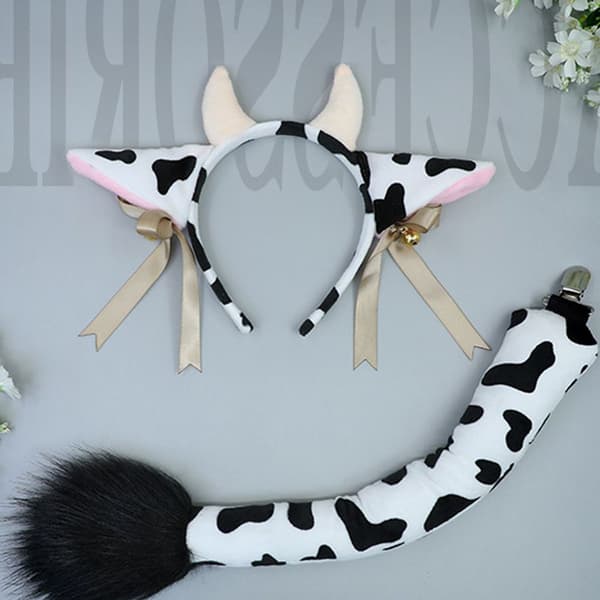 Ko-ører og hale sæt - Ko cosplay tilbehør - Ko horn pandebånd og hale KLB